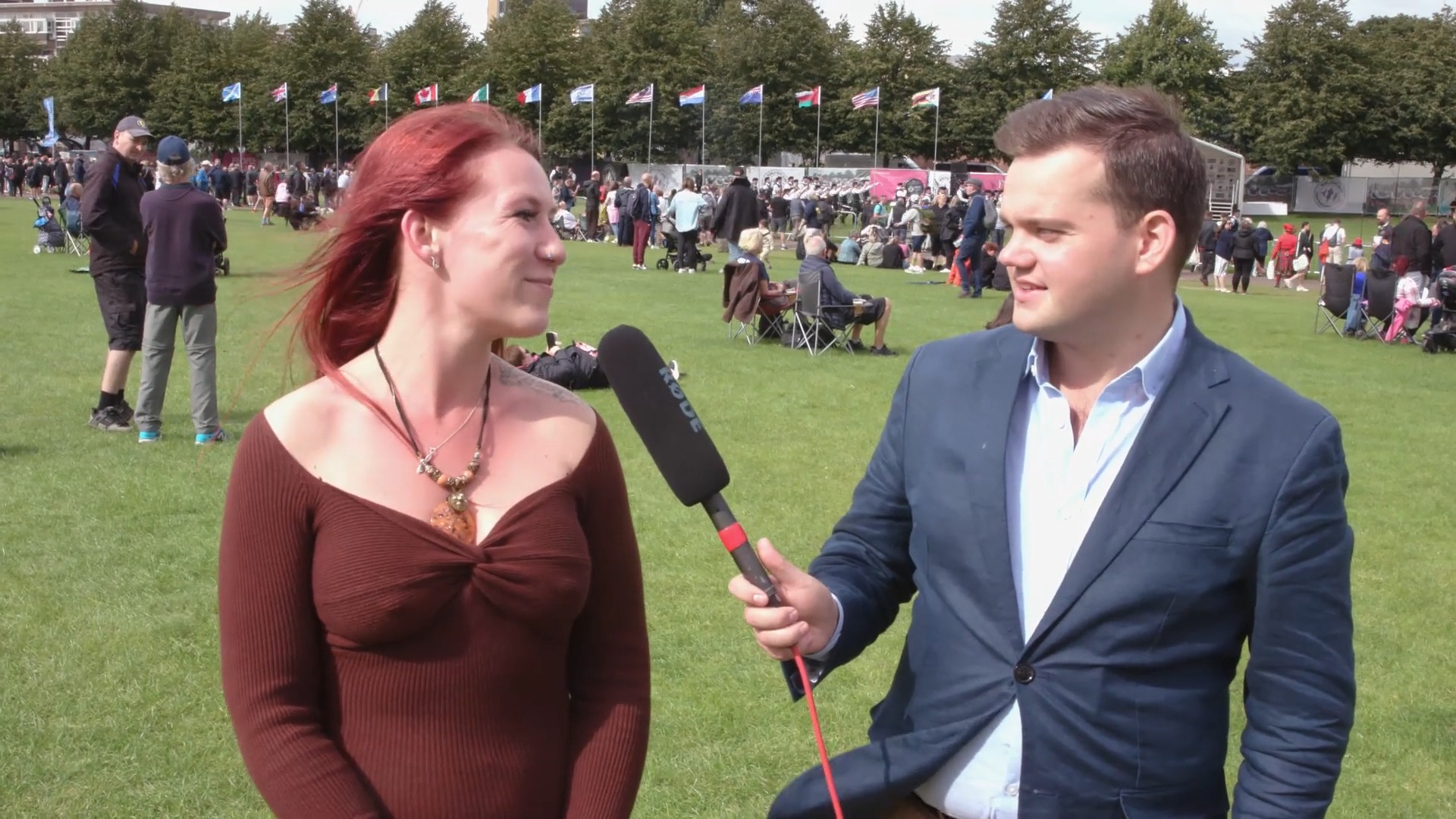 Hugh W Deery interviews Australian piping fan at the World Pipe Band Championships 2023 during Inner Ear's live stream of the event from Glasgow Green